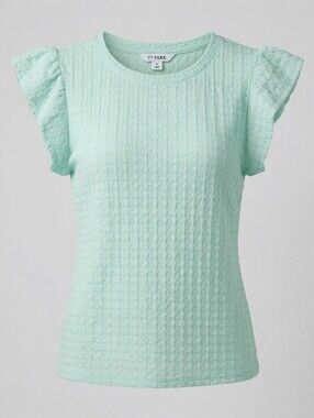 Mint Green Textured Flutter Sleeve Blouse